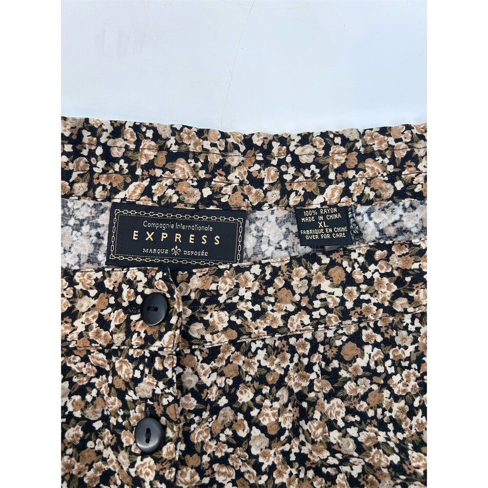Vintage Y2K Express Brown Floral Button Midi Skirt Cottagecore Dark Academia XL - Picture 5 of 5